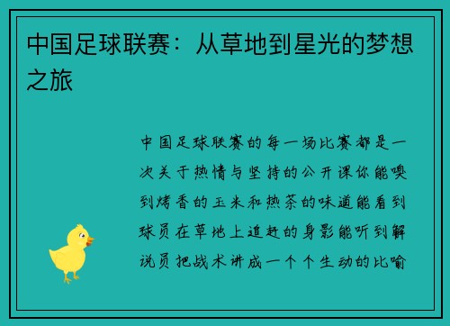 中国足球联赛：从草地到星光的梦想之旅